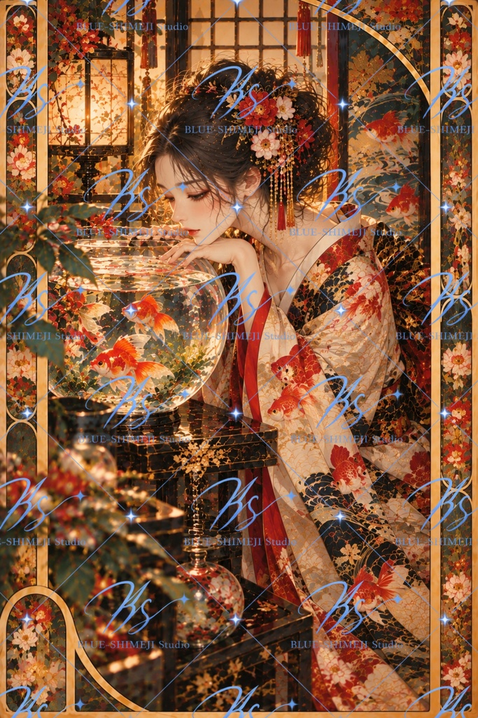 JAPANESE MUSES — GOLDEN FANTASY|和装美人・四季の幻想アート12作品|デジタルポスター