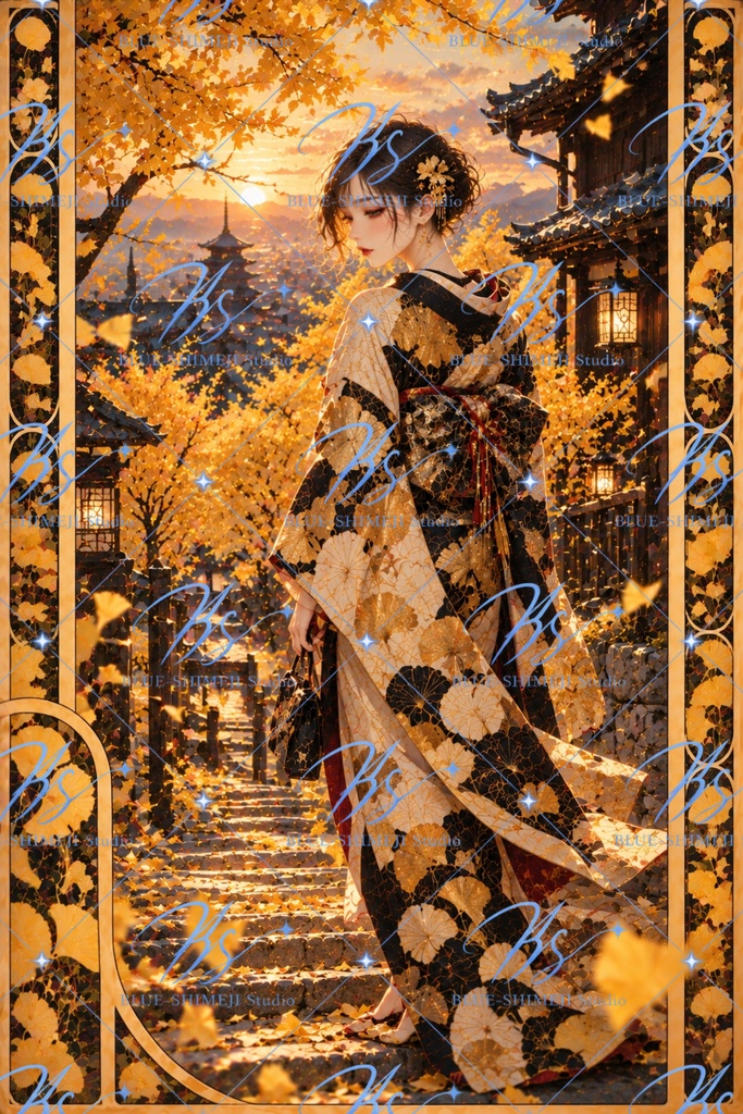 JAPANESE MUSES — GOLDEN FANTASY|和装美人・四季の幻想アート12作品|デジタルポスター