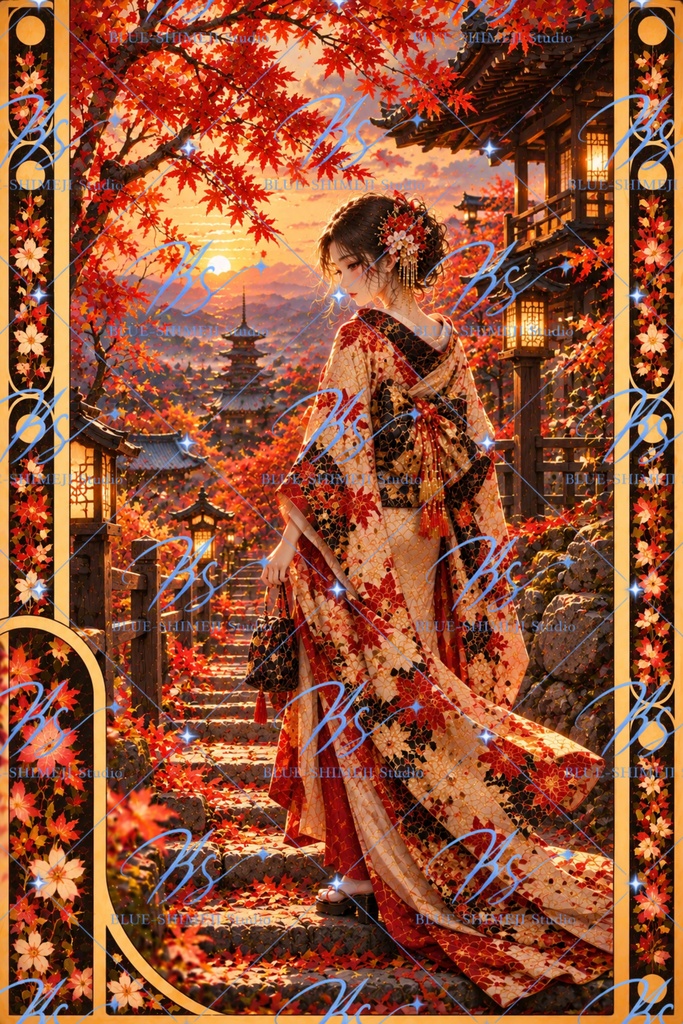 JAPANESE MUSES — GOLDEN FANTASY|和装美人・四季の幻想アート12作品|デジタルポスター