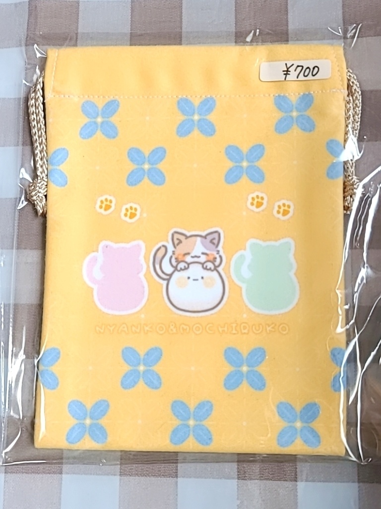 もちること仲間たち(にゃんこ＆もちるこ)ミニ巾着@わがしうまし
