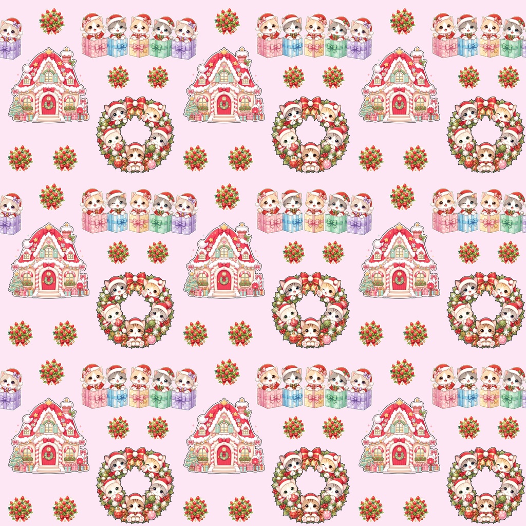 『にゃんにゃんクリスマスパーティー デジタルペーパー 24枚セット』