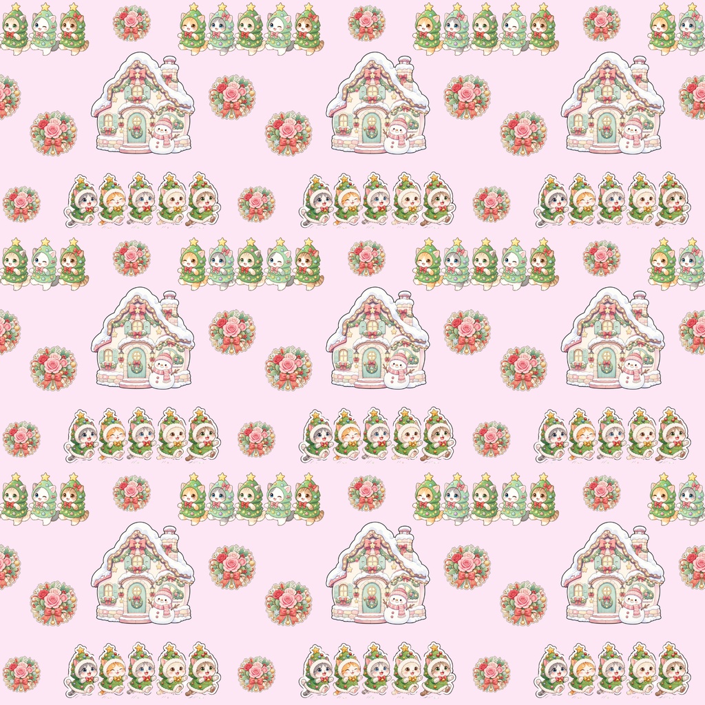 『にゃんにゃんクリスマスパーティー デジタルペーパー 24枚セット』