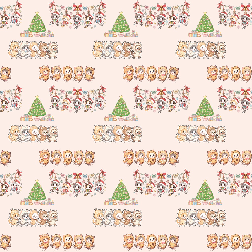 『にゃんにゃんクリスマスパーティー デジタルペーパー 24枚セット』