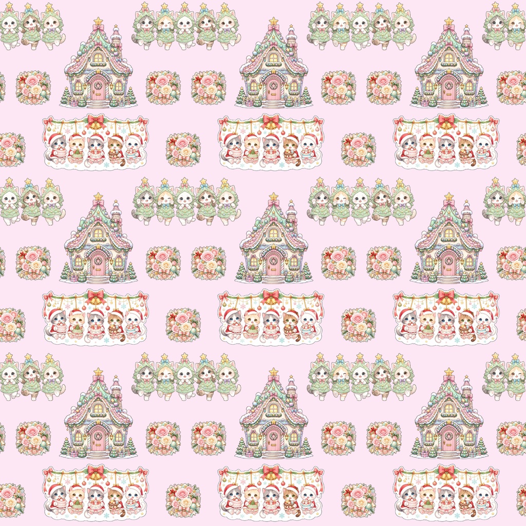 『にゃんにゃんクリスマスパーティー デジタルペーパー 24枚セット』