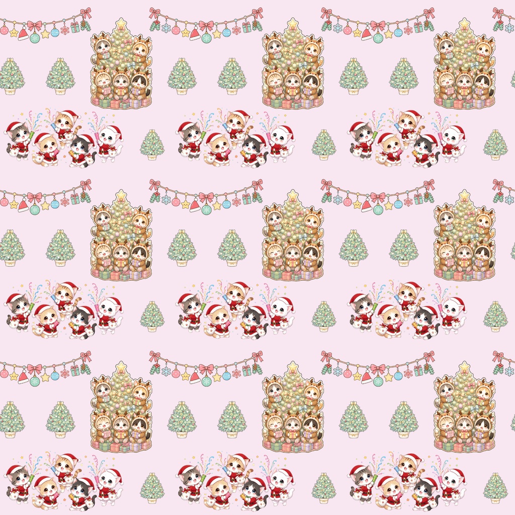 『にゃんにゃんクリスマスパーティー デジタルペーパー 24枚セット』