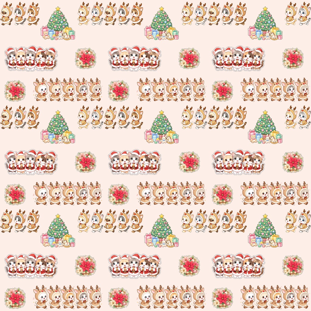 『にゃんにゃんクリスマスパーティー デジタルペーパー 24枚セット』