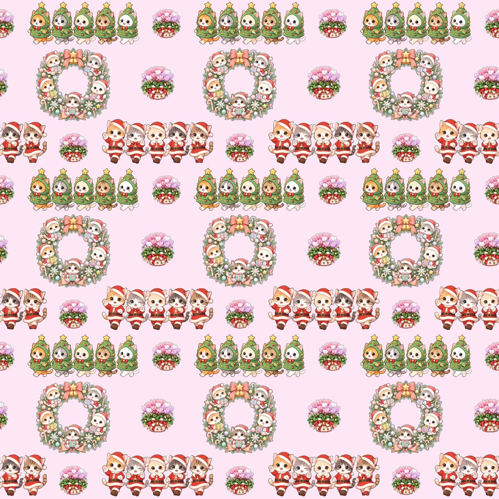 『にゃんにゃんクリスマスパーティー デジタルペーパー 24枚セット』