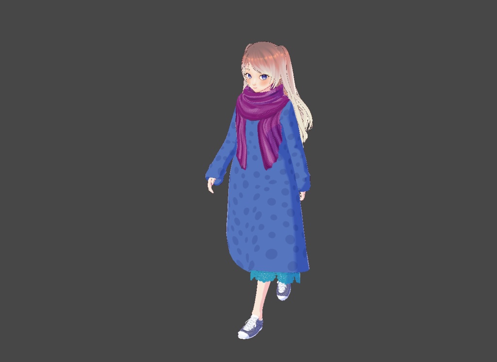Modern Layered Polka Dot Dress, Shoes and Scarf for Vroid Stable