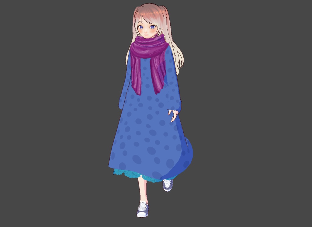 Modern Layered Polka Dot Dress, Shoes and Scarf for Vroid Stable