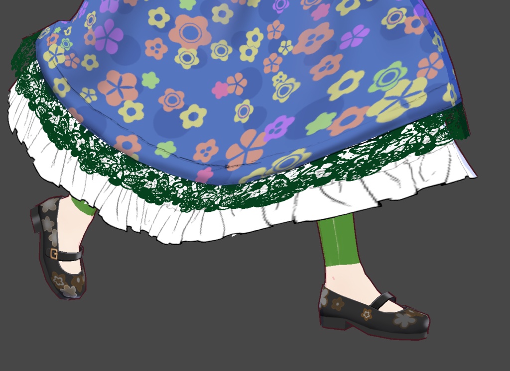 Modern Layered Flowered Dress, scarf, and shoes for VRoid Stable
