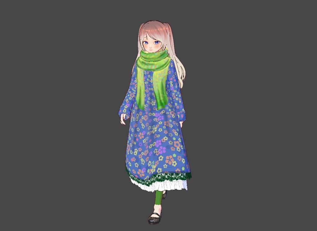 Modern Layered Flowered Dress, scarf, and shoes for VRoid Stable