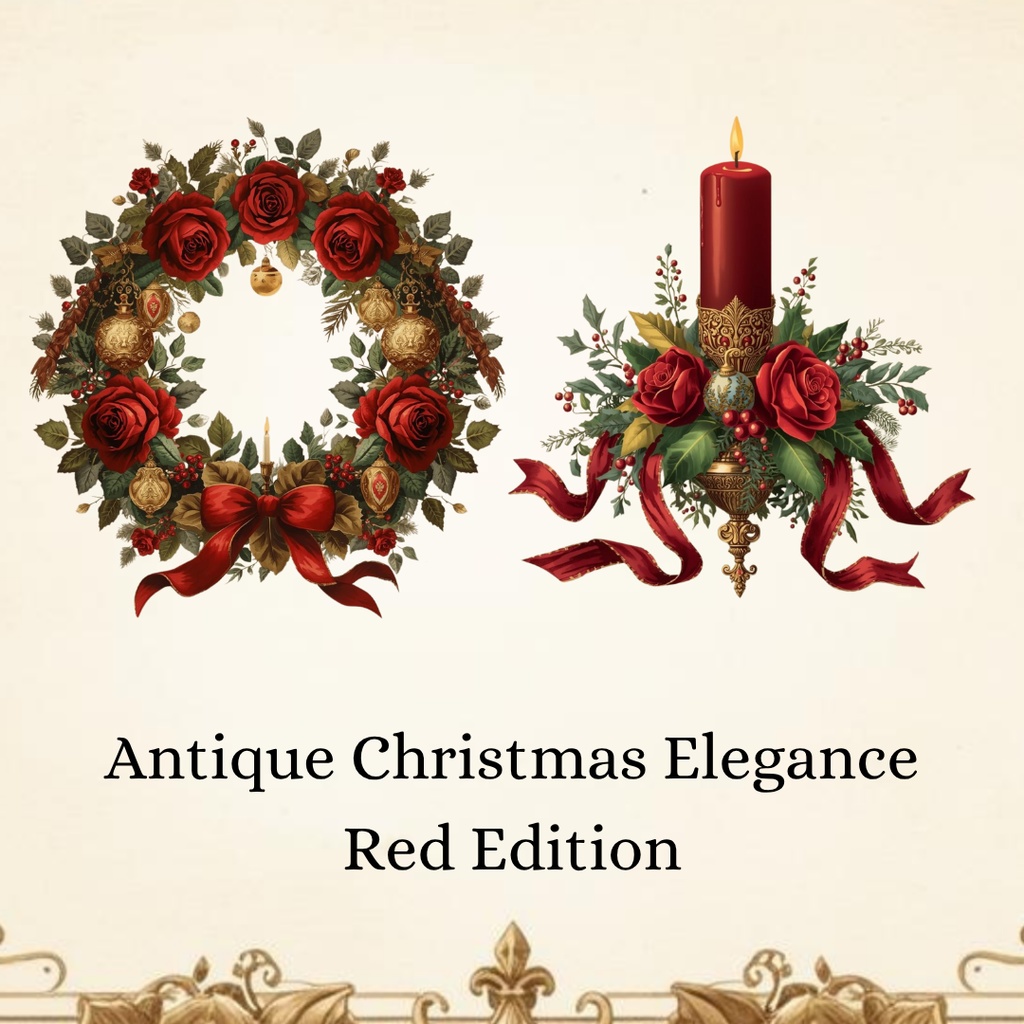 Antique Christmas Elegance　Red Edition – Candle & Wreath Set
