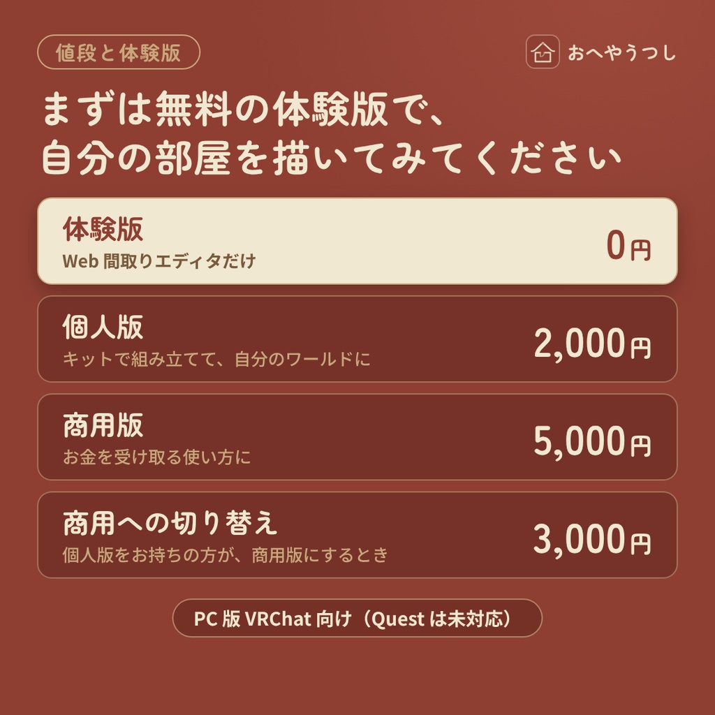 おへやうつし|間取りから、自分の部屋を VRChat のホームワールドに