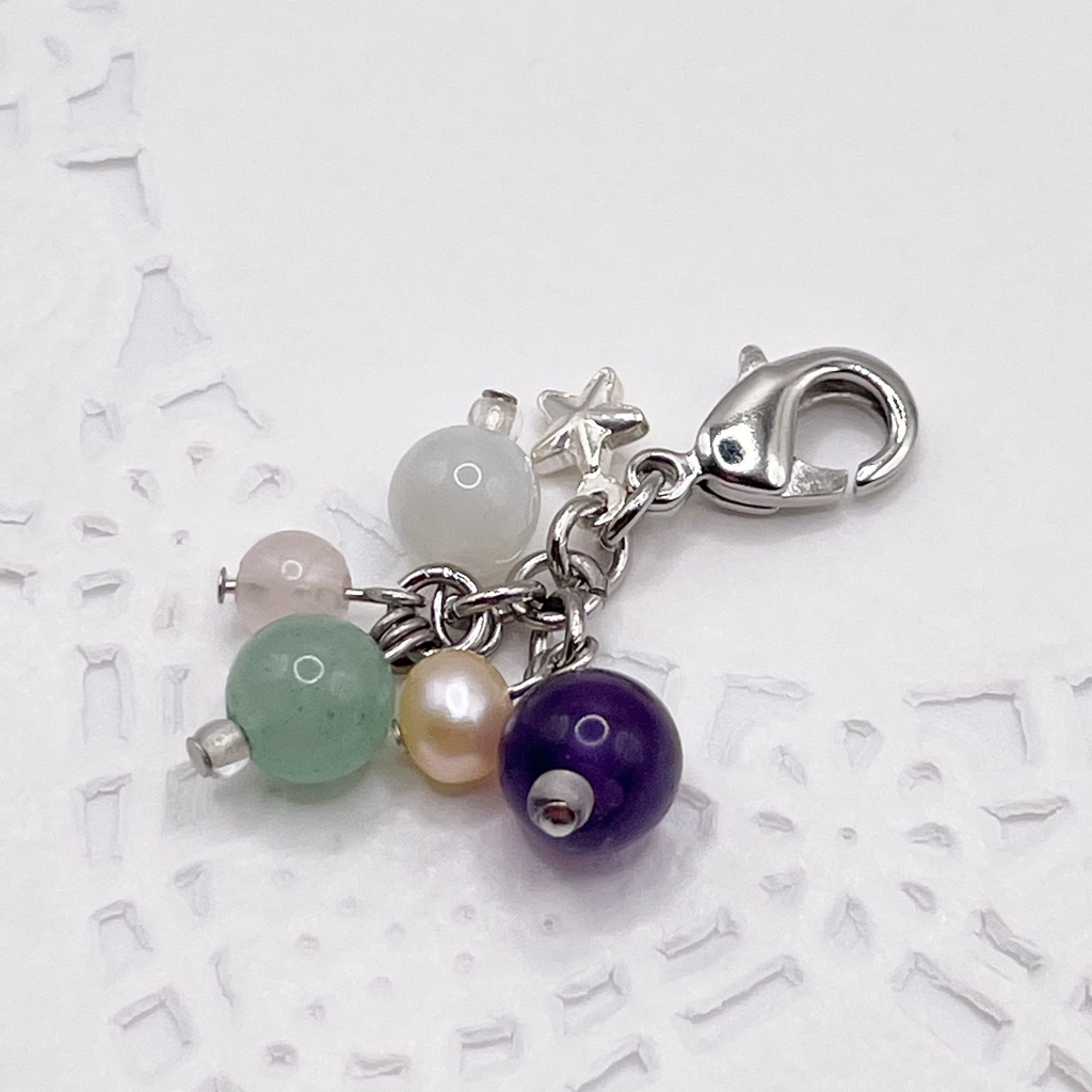 Lucky Charm|アメジスト&アベンチュリン&ムーンストーンの天然石チャーム(ペンダントトップ/片耳ピアス)|g-006