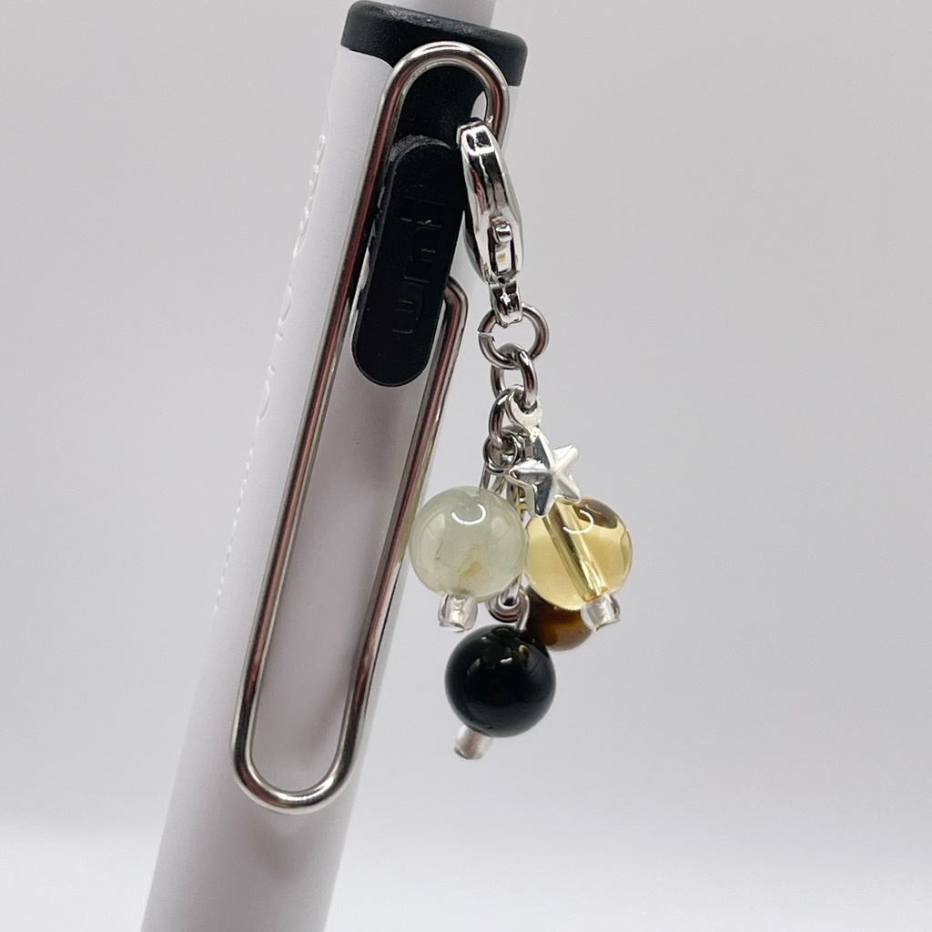 Lucky Charm|【受注制作】シトリン&プレナイト&オニキスの天然石チャーム(ペンダントトップ/片耳ピアス)|g-008