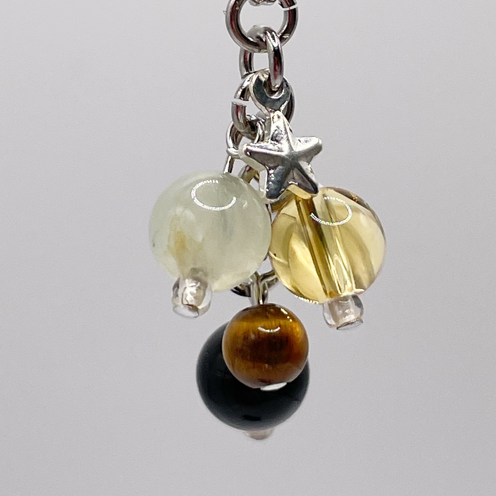 Lucky Charm|【受注制作】シトリン&プレナイト&オニキスの天然石チャーム(ペンダントトップ/片耳ピアス)|g-008