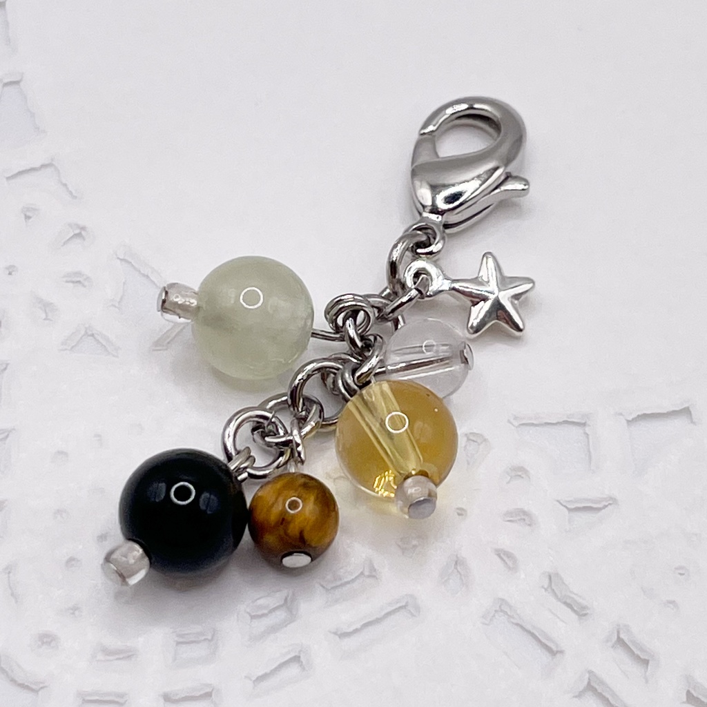 Lucky Charm|【受注制作】シトリン&プレナイト&オニキスの天然石チャーム(ペンダントトップ/片耳ピアス)|g-008