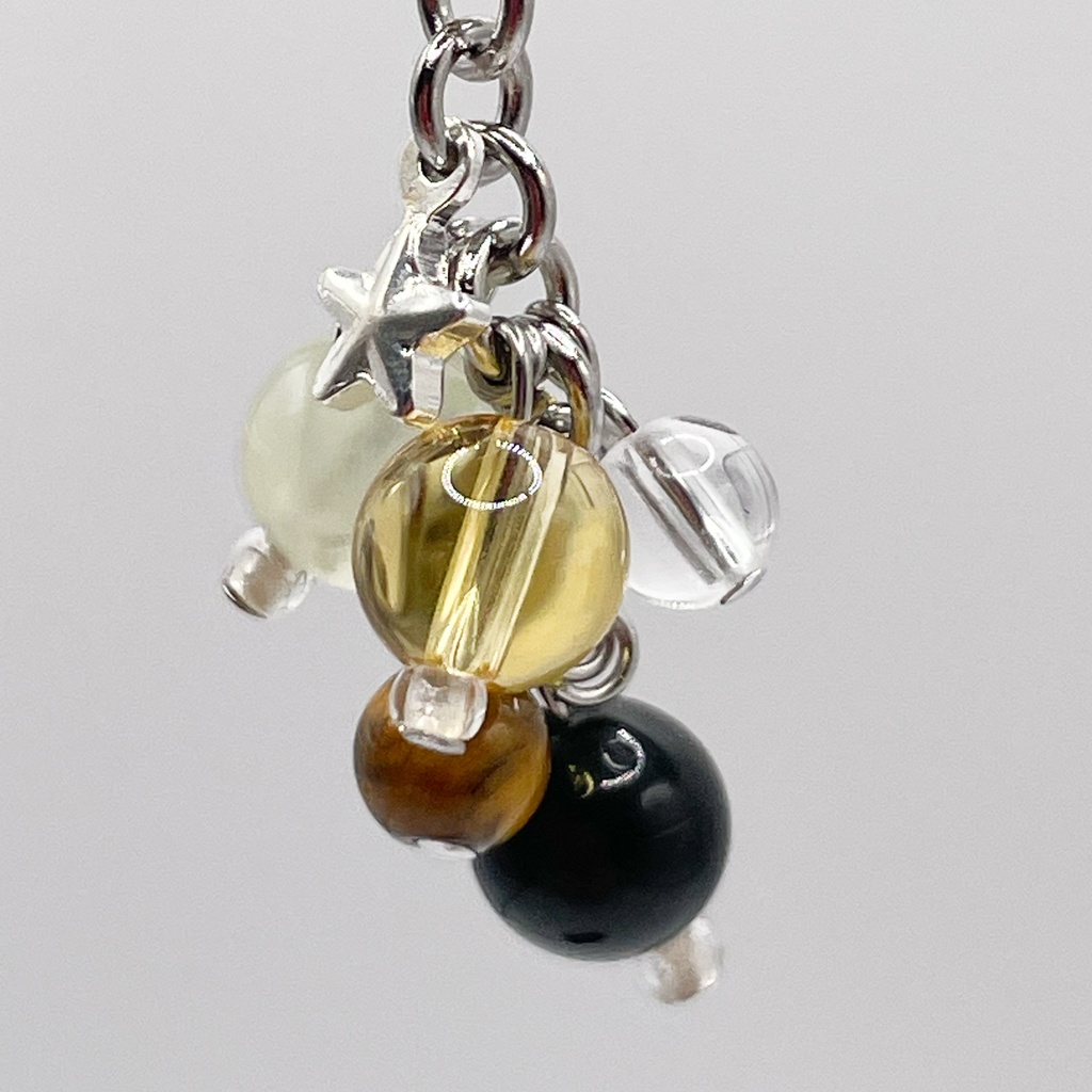 Lucky Charm|【受注制作】シトリン&プレナイト&オニキスの天然石チャーム(ペンダントトップ/片耳ピアス)|g-008