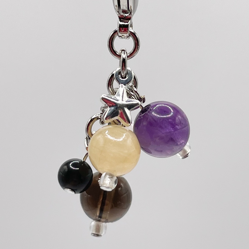 Lucky Charm|トパーズ&アメジスト&スモーキークォーツの天然石チャーム(ペンダントトップ/片耳ピアス)|g-007