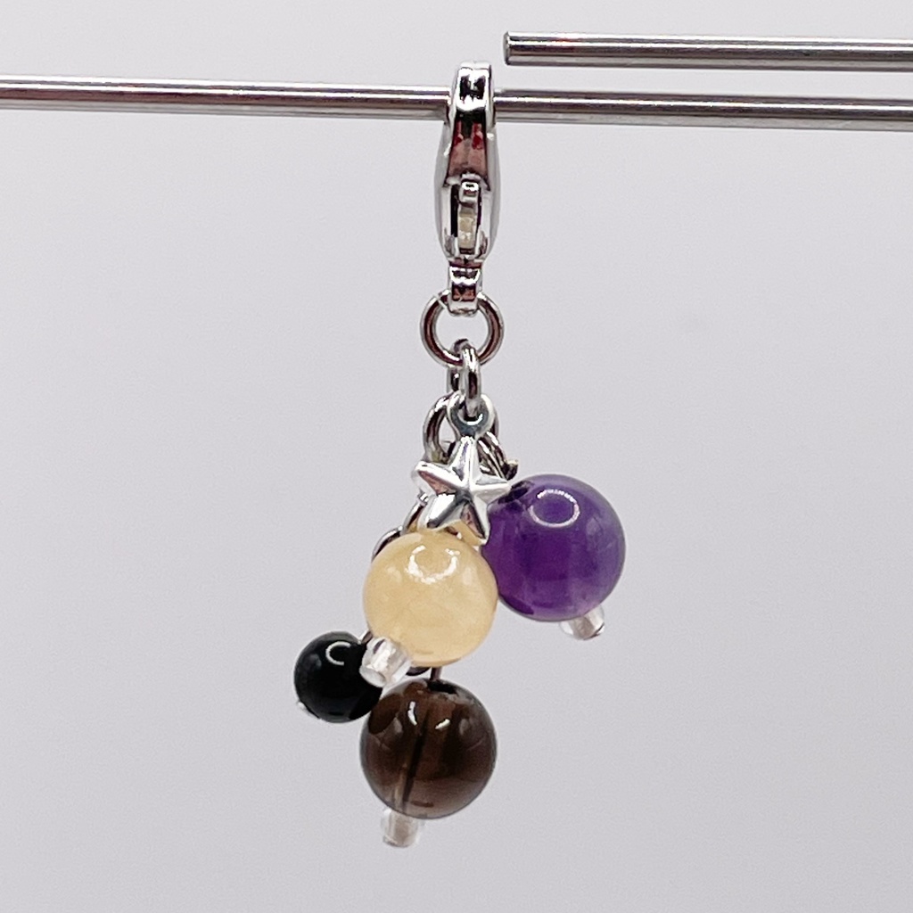 Lucky Charm|トパーズ&アメジスト&スモーキークォーツの天然石チャーム(ペンダントトップ/片耳ピアス)|g-007