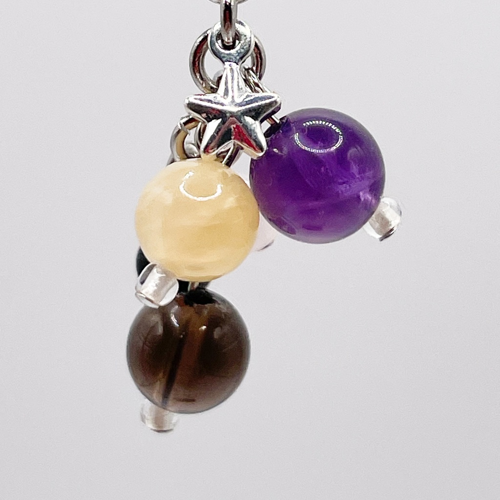 Lucky Charm|トパーズ&アメジスト&スモーキークォーツの天然石チャーム(ペンダントトップ/片耳ピアス)|g-007