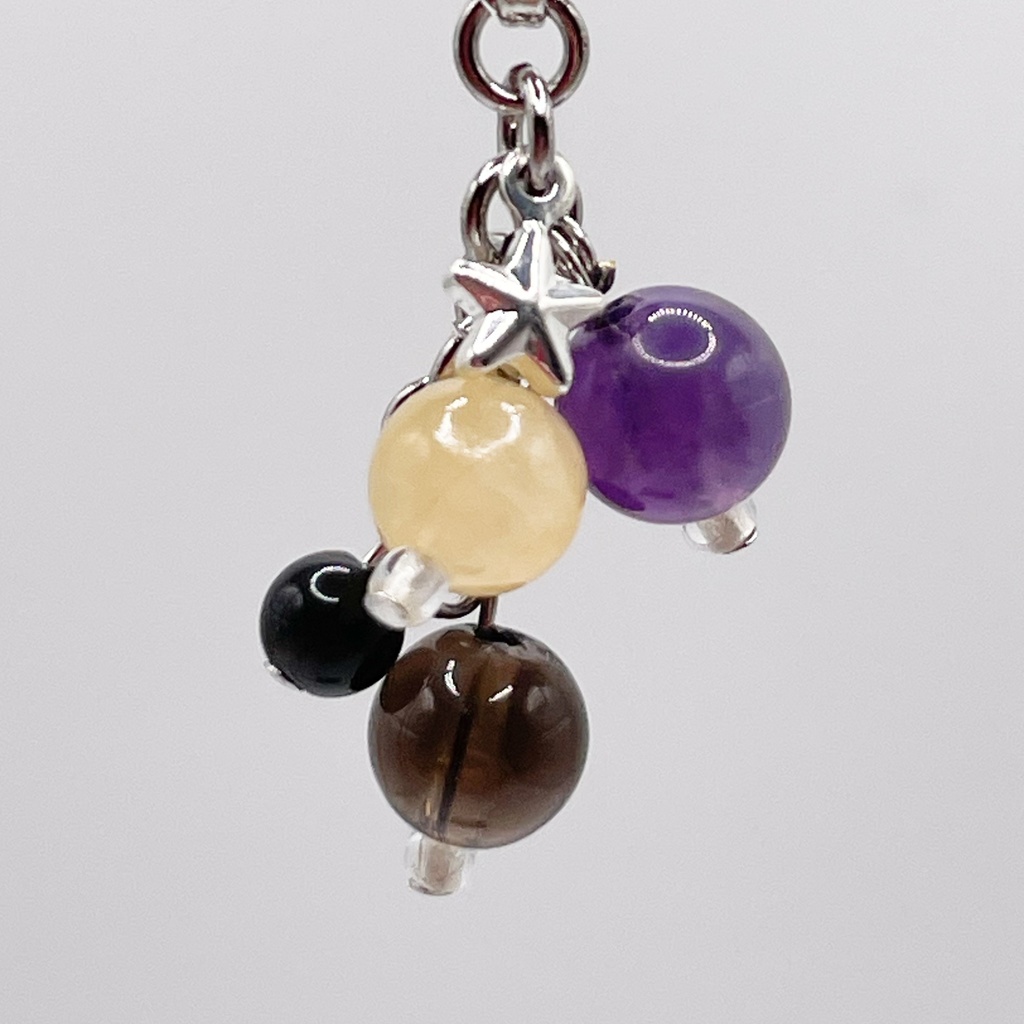 Lucky Charm|トパーズ&アメジスト&スモーキークォーツの天然石チャーム(ペンダントトップ/片耳ピアス)|g-007