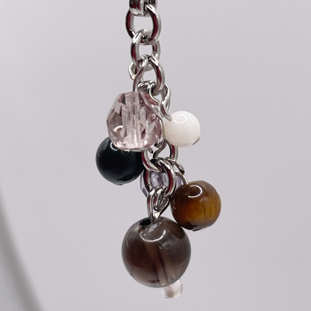 スモーキークォーツ&タイガーアイ&オブシディアン(黒曜石)の天然石チャーム(ペンダントトップ/片耳ピアス)|k-043