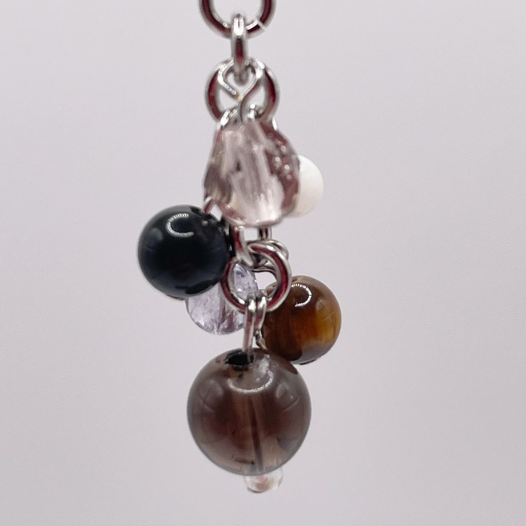 スモーキークォーツ&タイガーアイ&オブシディアン(黒曜石)の天然石チャーム(ペンダントトップ/片耳ピアス)|k-043
