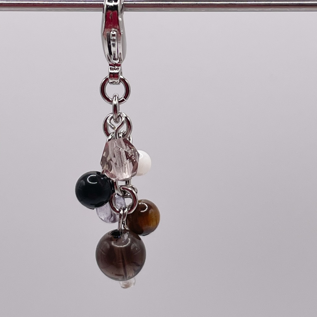 スモーキークォーツ&タイガーアイ&オブシディアン(黒曜石)の天然石チャーム(ペンダントトップ/片耳ピアス)|k-043