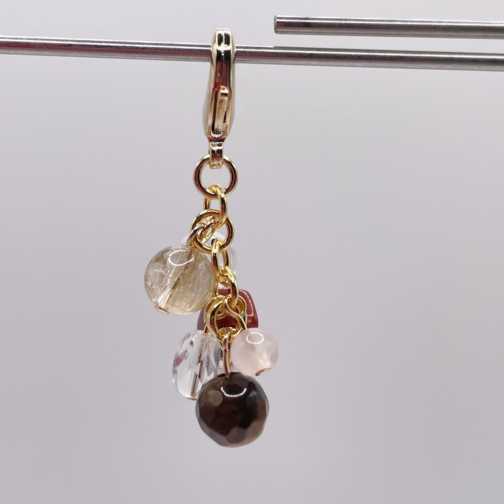 Lucky Charm|【受注制作】タイガーアイ&ルチルクォーツ&ローズクォーツの天然石チャーム(ペンダントトップ/片耳ピアス)|k-041