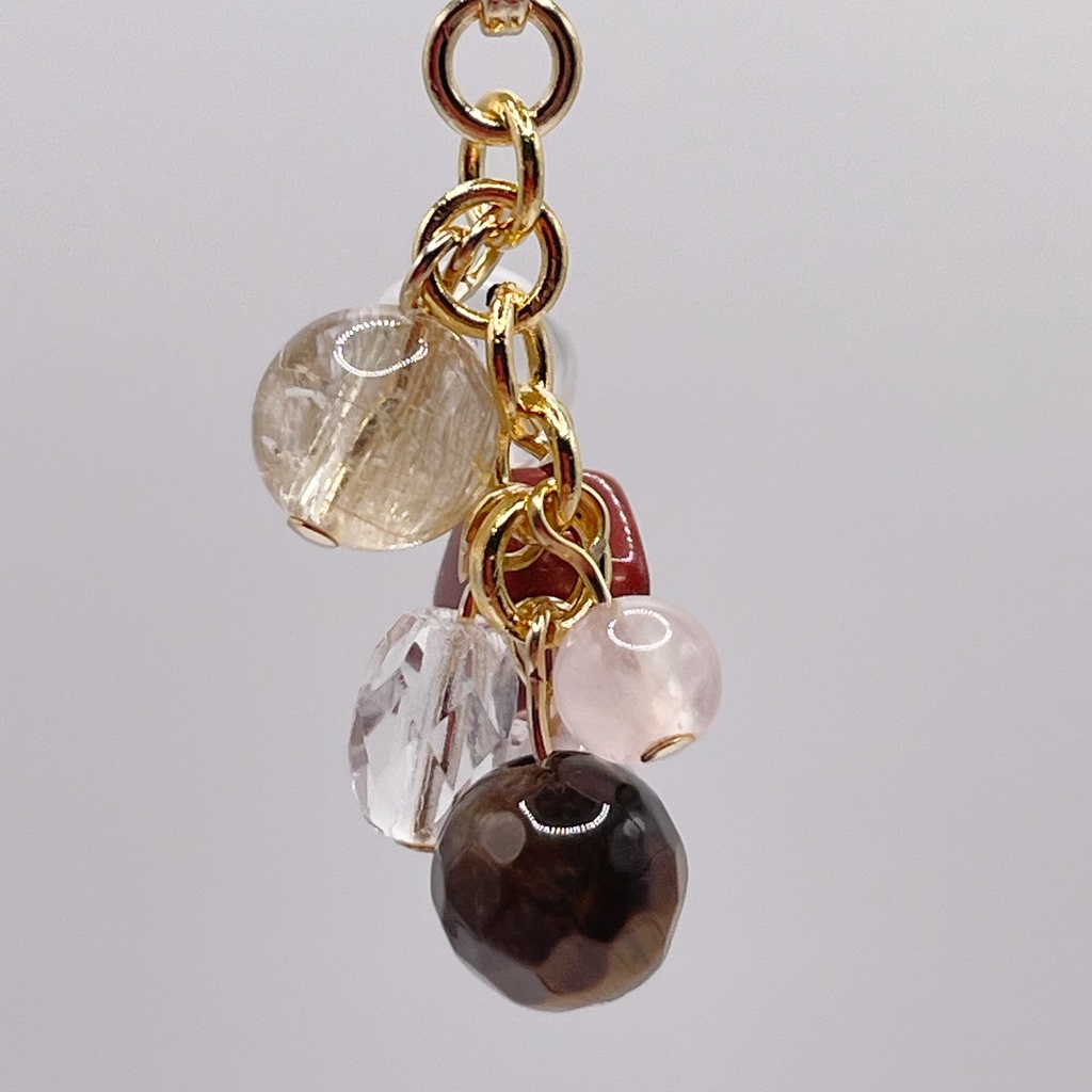 Lucky Charm|【受注制作】タイガーアイ&ルチルクォーツ&ローズクォーツの天然石チャーム(ペンダントトップ/片耳ピアス)|k-041