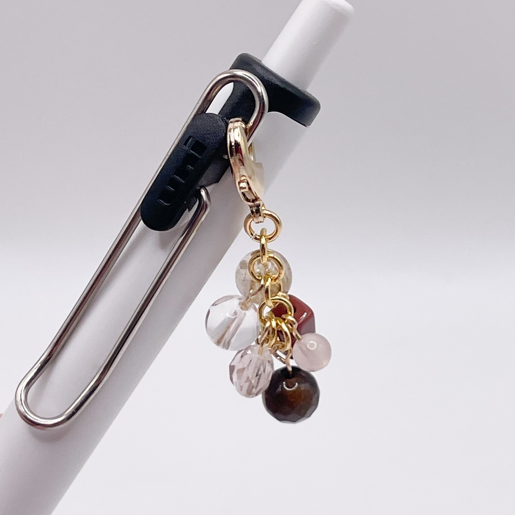 Lucky Charm|【受注制作】タイガーアイ&ルチルクォーツ&ローズクォーツの天然石チャーム(ペンダントトップ/片耳ピアス)|k-041
