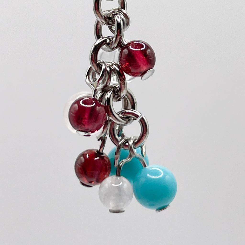 Lucky Charm|ターコイズ&ガーネット&ローズクォーツの天然石チャーム(ペンダントトップ/片耳ピアス)|g-005