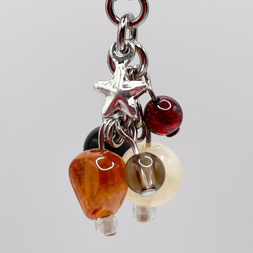 Lucky Charm|ハニーストーン&オレンジガーネット&黒曜石の天然石チャーム(ペンダントトップ/片耳ピアス)|g-002
