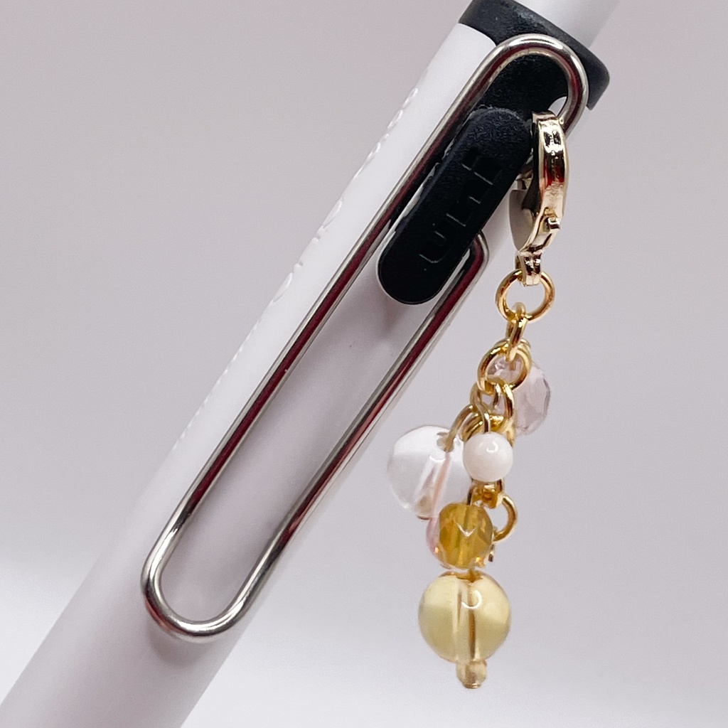 尾形百之助概念アクセ|推しカラーにも◎|シトリン&水晶&ストロベリークォーツの天然石チャーム(ペンダントトップ/片耳ピアス)|k-044