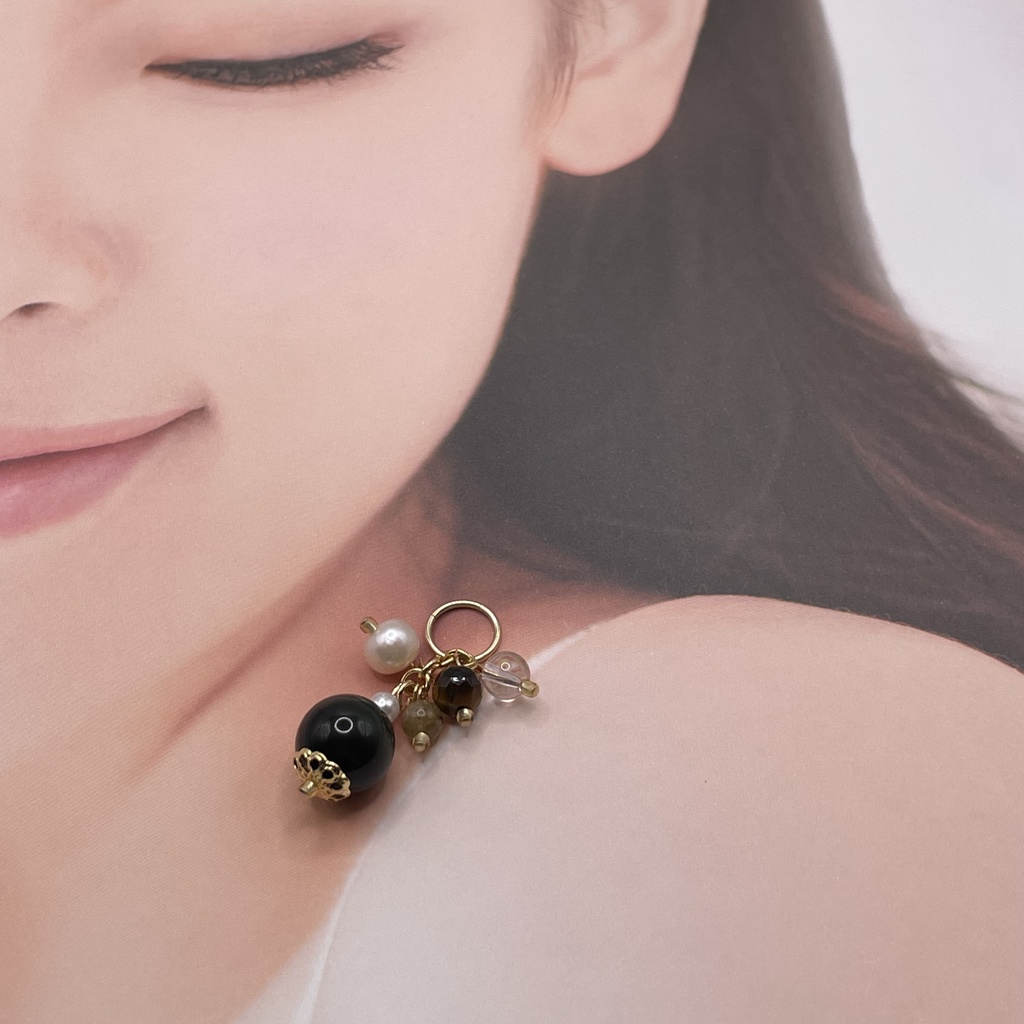 Lucky Charm|オブシディアン(黒曜石)&タイガーアイ&ラブラドライトの天然石ペンダントトップ(チャーム)|k-038