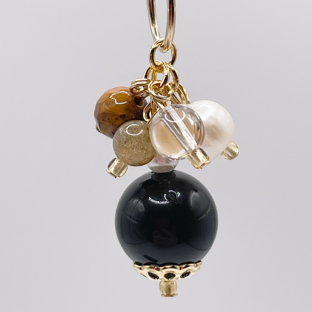 Lucky Charm|オブシディアン(黒曜石)&タイガーアイ&ラブラドライトの天然石ペンダントトップ(チャーム)|k-038