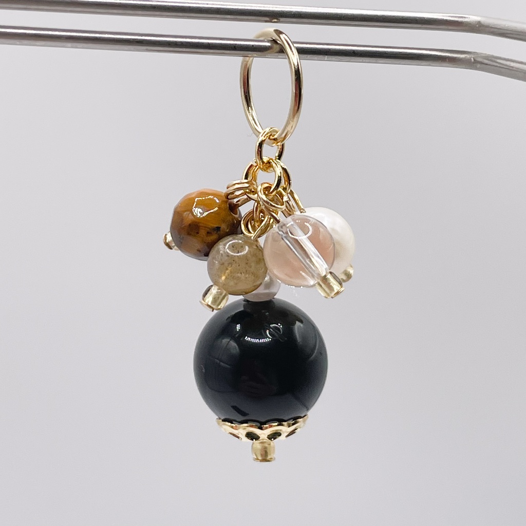 Lucky Charm|オブシディアン(黒曜石)&タイガーアイ&ラブラドライトの天然石ペンダントトップ(チャーム)|k-038