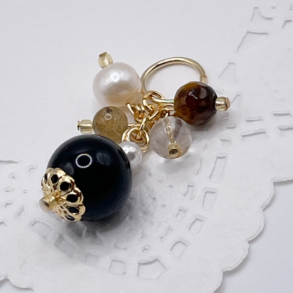 Lucky Charm|オブシディアン(黒曜石)&タイガーアイ&ラブラドライトの天然石ペンダントトップ(チャーム)|k-038