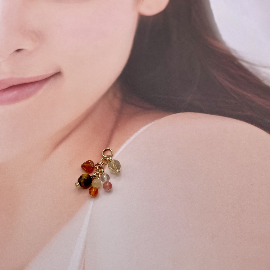 Lucky Charm|【受注制作】タイガーアイ&ルチルクォーツ&オレンジガーネットの天然石ペンダントトップ(ネックレス/チャーム)|k-029