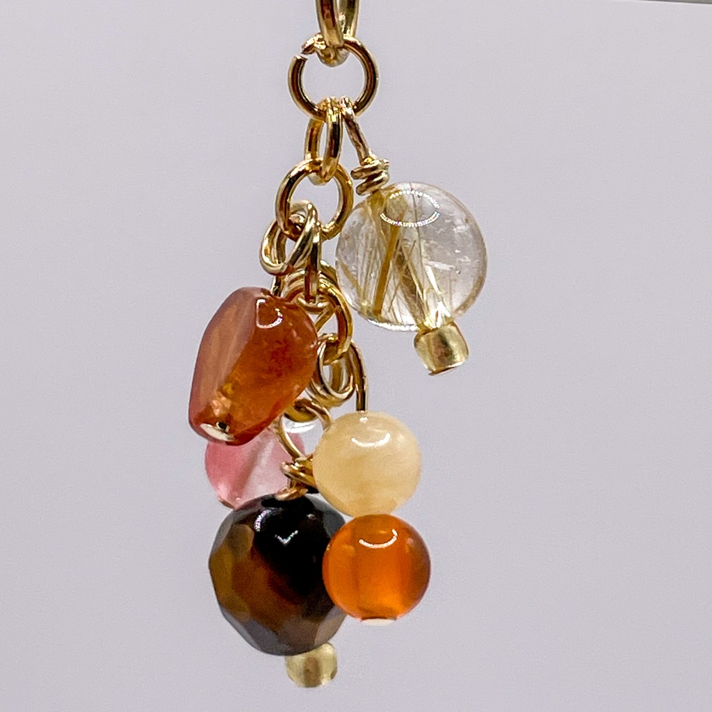 Lucky Charm|【受注制作】タイガーアイ&ルチルクォーツ&オレンジガーネットの天然石ペンダントトップ(ネックレス/チャーム)|k-029