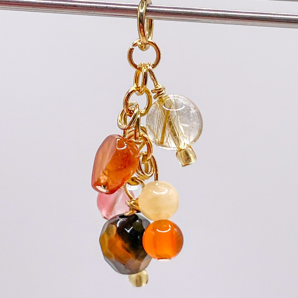 Lucky Charm|【受注制作】タイガーアイ&ルチルクォーツ&オレンジガーネットの天然石ペンダントトップ(ネックレス/チャーム)|k-029