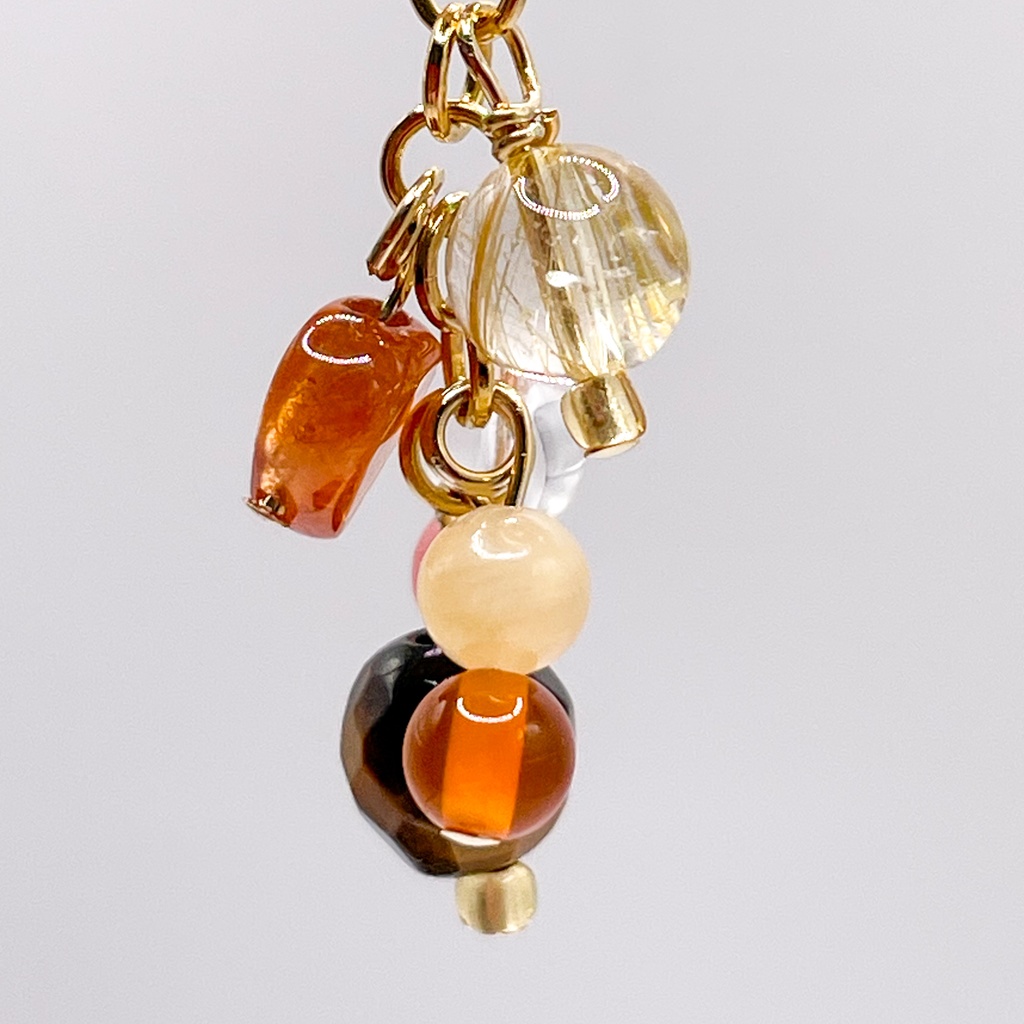 Lucky Charm|【受注制作】タイガーアイ&ルチルクォーツ&オレンジガーネットの天然石ペンダントトップ(ネックレス/チャーム)|k-029