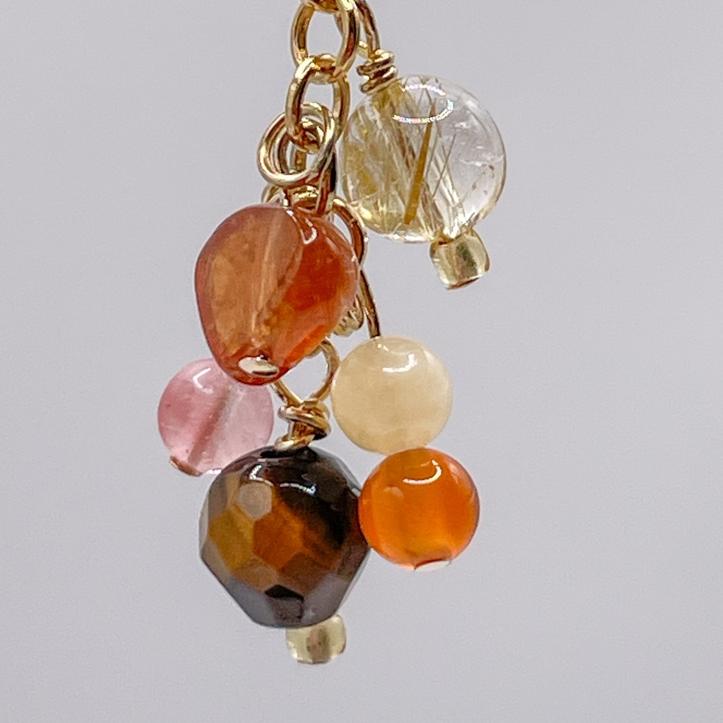Lucky Charm|【受注制作】タイガーアイ&ルチルクォーツ&オレンジガーネットの天然石ペンダントトップ(ネックレス/チャーム)|k-029