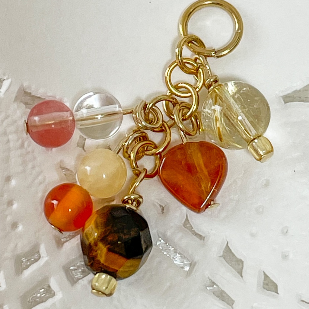 Lucky Charm|【受注制作】タイガーアイ&ルチルクォーツ&オレンジガーネットの天然石ペンダントトップ(ネックレス/チャーム)|k-029