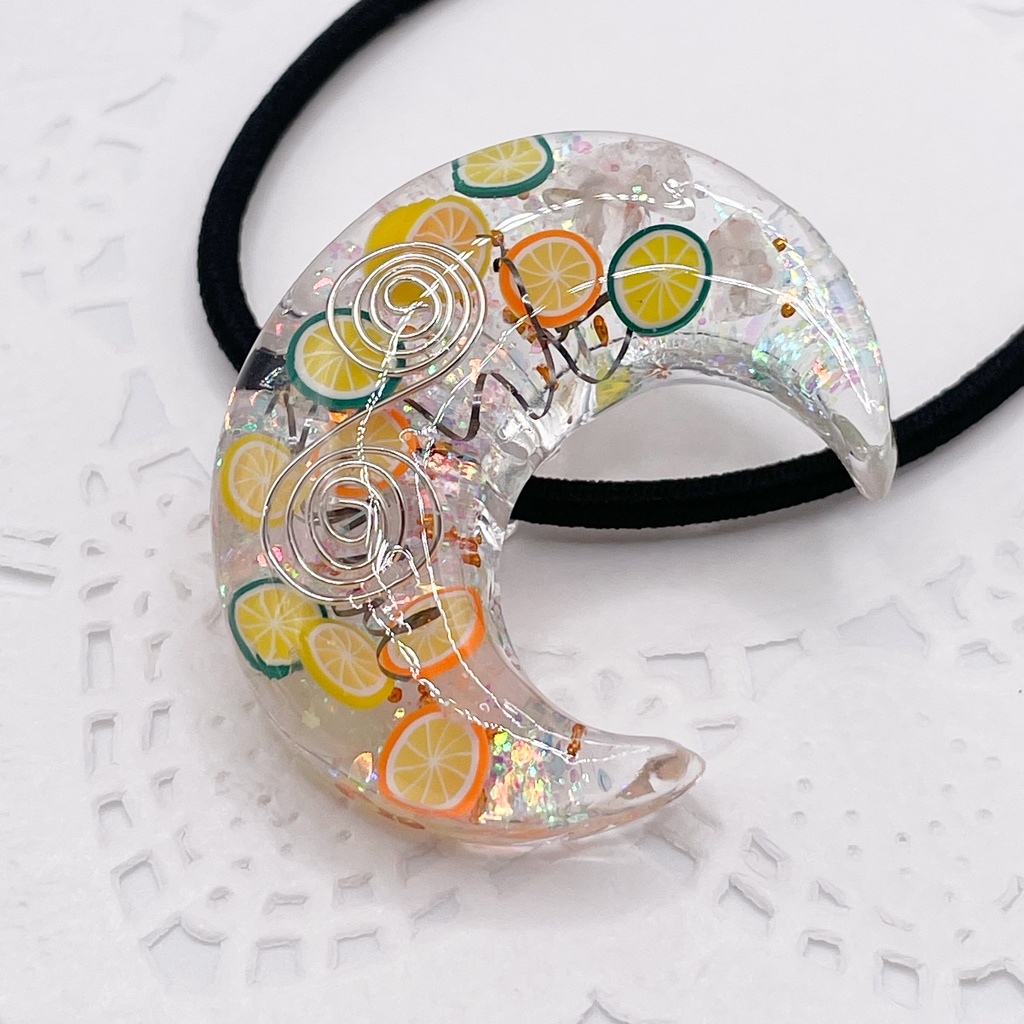 【Sale】ぬいアクセにも◎月のオルゴナイトの天然石ヘアゴム/フルーツ・ローズクォーツ|or-052