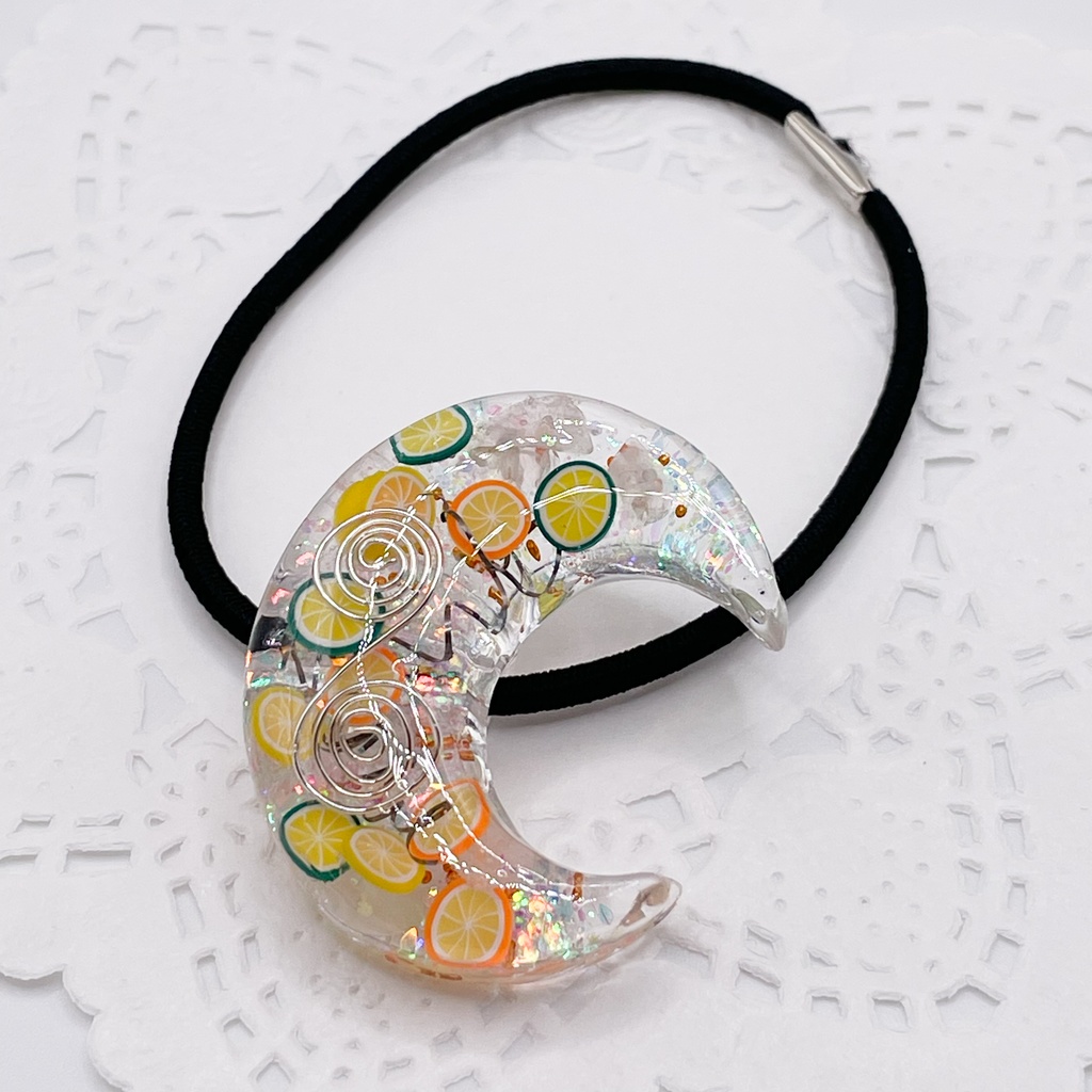 【Sale】ぬいアクセにも◎月のオルゴナイトの天然石ヘアゴム/フルーツ・ローズクォーツ|or-052