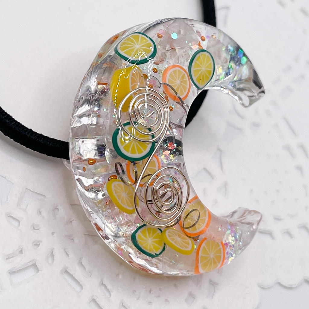 【Sale】ぬいアクセにも◎月のオルゴナイトの天然石ヘアゴム/フルーツ・ローズクォーツ|or-052