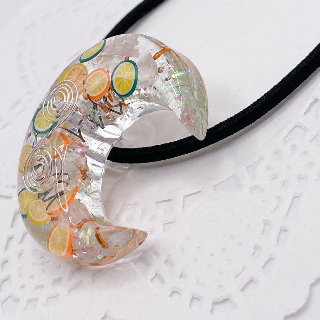【Sale】ぬいアクセにも◎月のオルゴナイトの天然石ヘアゴム/フルーツ・ローズクォーツ|or-052