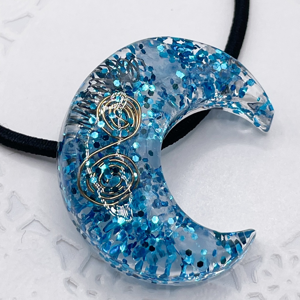 【Sale】概念アクセ｜推しカラーにも◎｜月のオルゴナイトの天然石ヘアゴム/ブルー・ローズクォーツ｜or-042